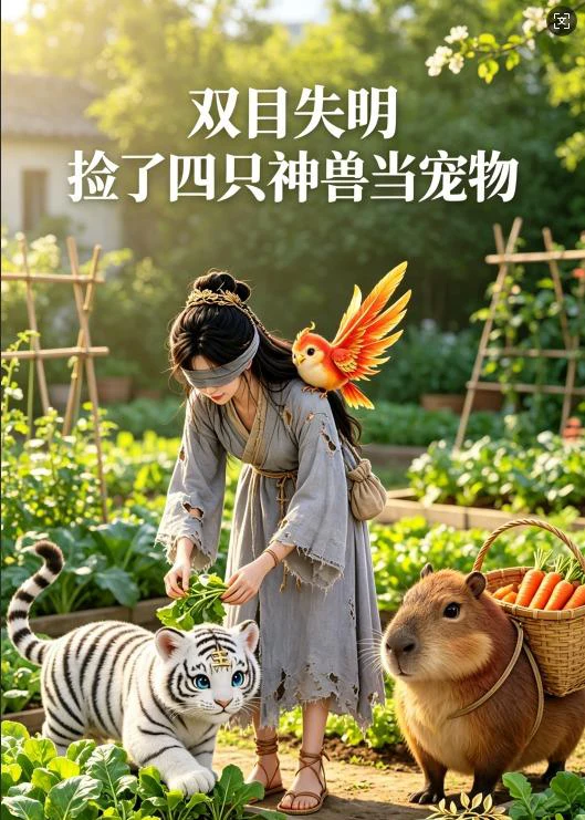 双目失明，捡了四只神兽当宠物