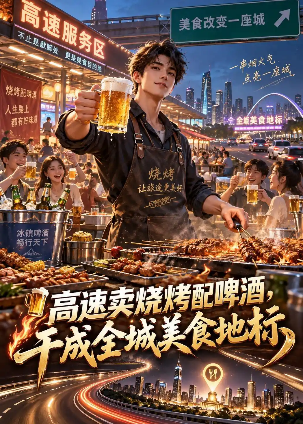 高速卖烧烤配啤酒，干成全城美食地标