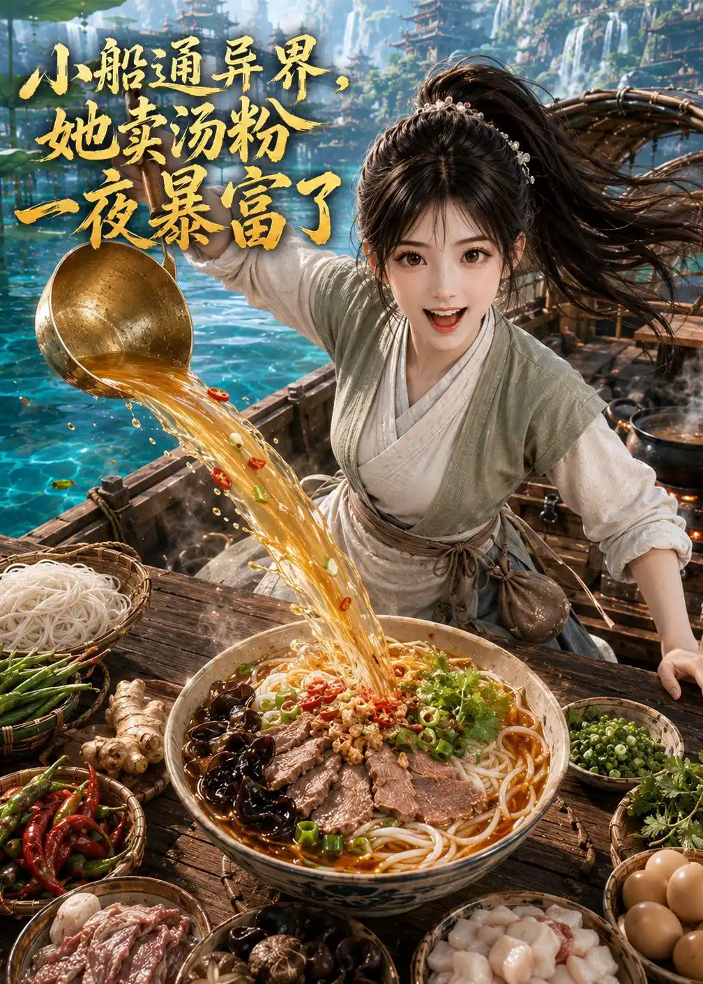 小船通异界，她卖汤粉一夜暴富了
