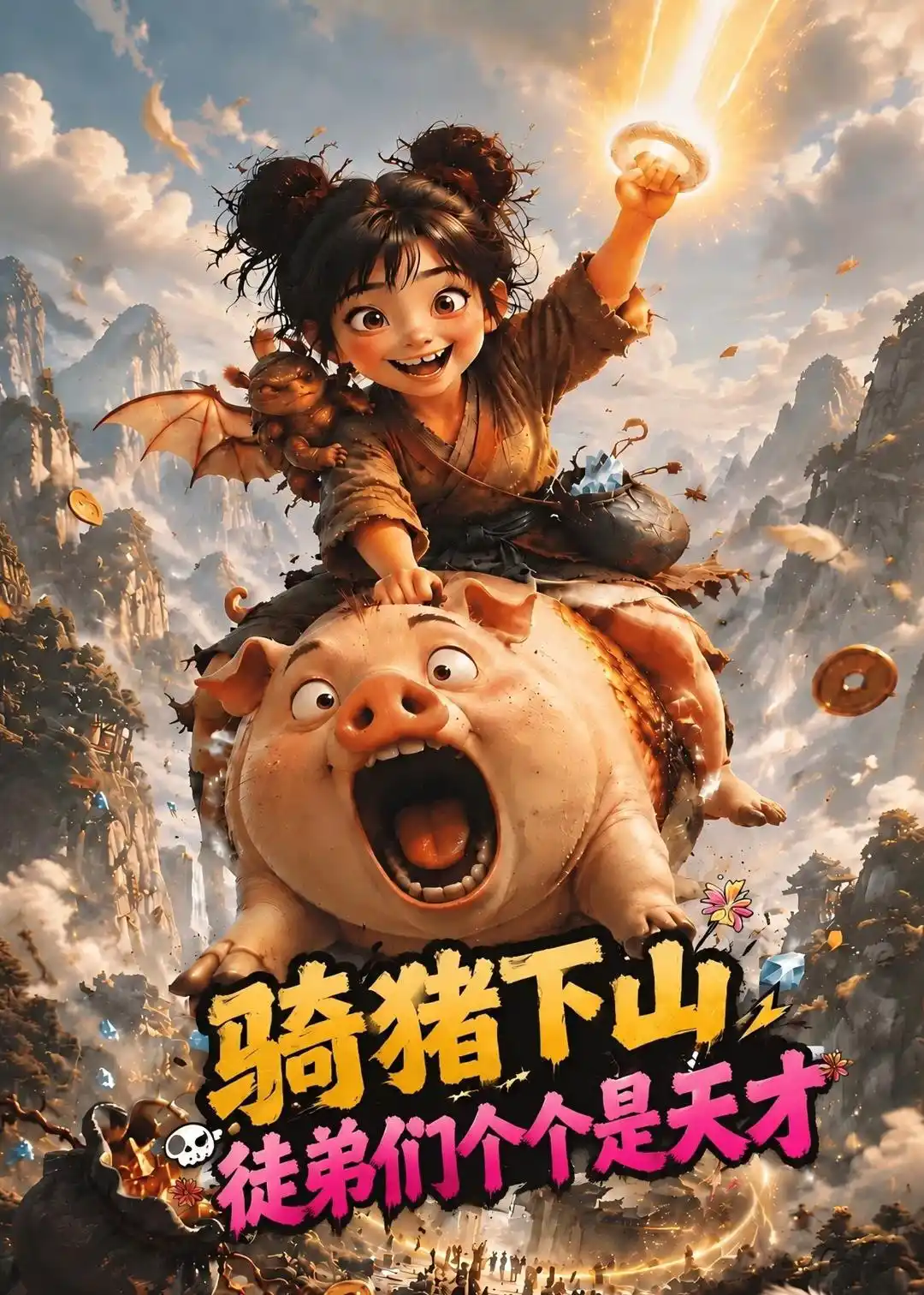 骑猪下山，徒弟们个个是天才